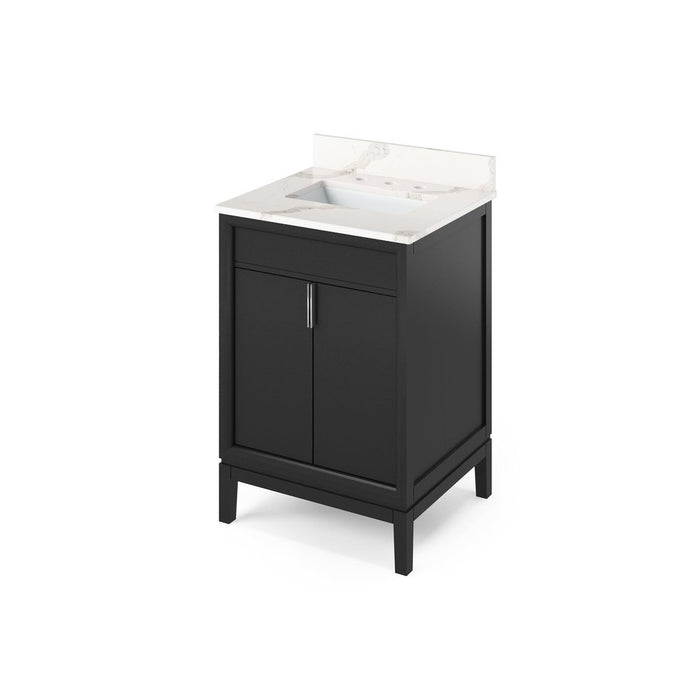 Jeffrey Alexander 24" Black Theodora Vanity, Calacatta Vienna Quartz Vanity Top, undermount rectangle bowl