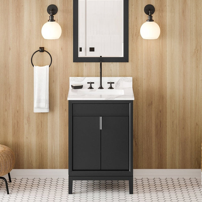 Jeffrey Alexander 24" Black Theodora Vanity, Calacatta Vienna Quartz Vanity Top, undermount rectangle bowl