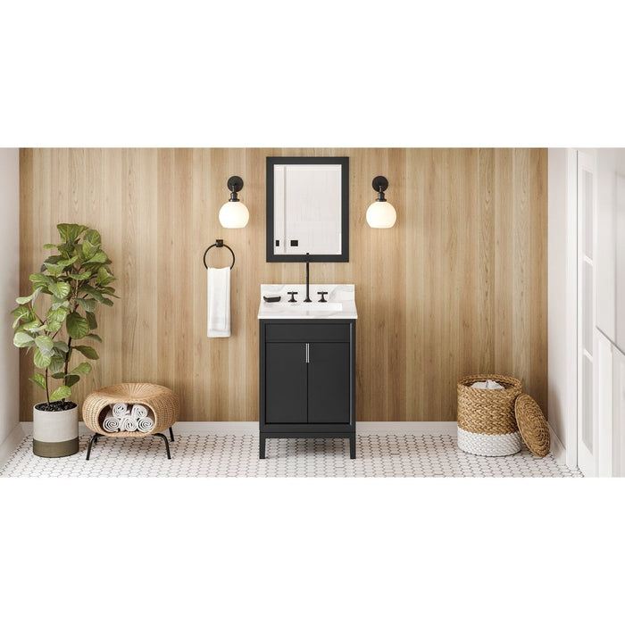 Jeffrey Alexander 24" Black Theodora Vanity, Calacatta Vienna Quartz Vanity Top, undermount rectangle bowl