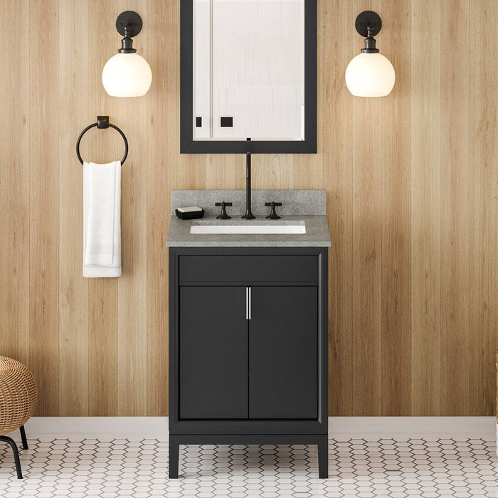 Jeffrey Alexander 24" Black Theodora Vanity, Steel Grey Cultured Marble Vanity Top, undermount rectangle bowl