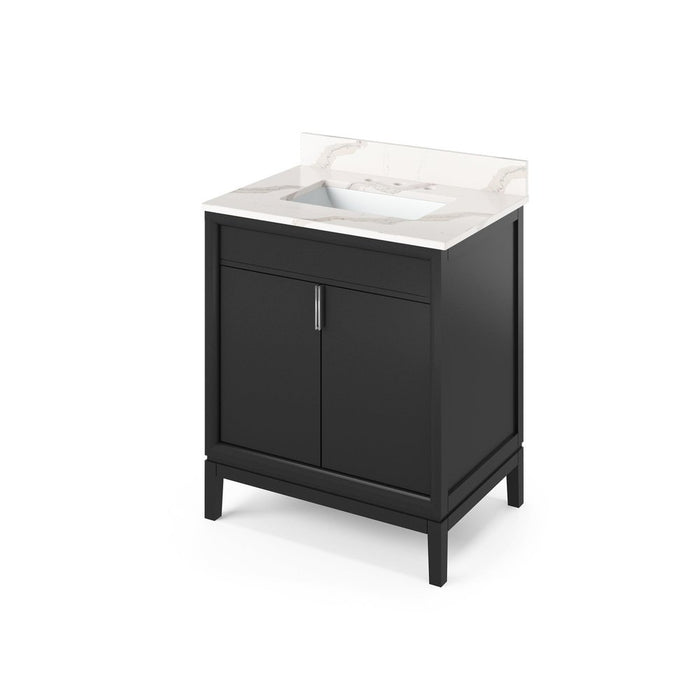 Jeffrey Alexander 30" Black Theodora Vanity, Calacatta Vienna Quartz Vanity Top, undermount rectangle bowl