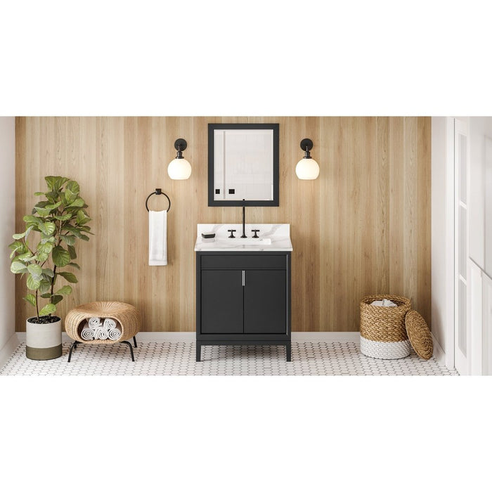 Jeffrey Alexander 30" Black Theodora Vanity, Calacatta Vienna Quartz Vanity Top, undermount rectangle bowl