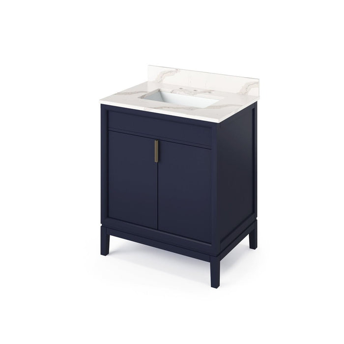 Jeffrey Alexander 30" Hale Blue Theodora Vanity, Calacatta Vienna Quartz Vanity Top, undermount rectangle bowl