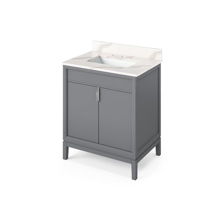 Jeffrey Alexander 30" Grey Theodora Vanity, Calacatta Vienna Quartz Vanity Top, undermount rectangle bowl