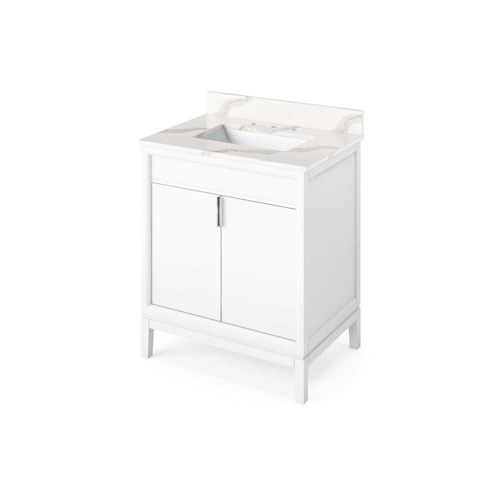 Jeffrey Alexander 30" White Theodora Vanity, Calacatta Vienna Quartz Vanity Top, undermount rectangle bowl