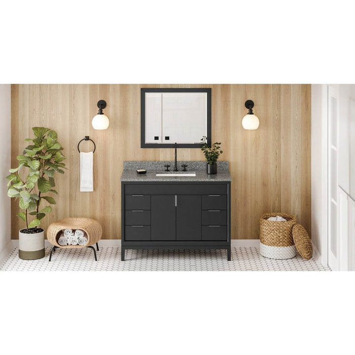 Jeffrey Alexander 48" Black Theodora Vanity, Boulder Cultured Marble Vanity Top, undermount rectangle bowl