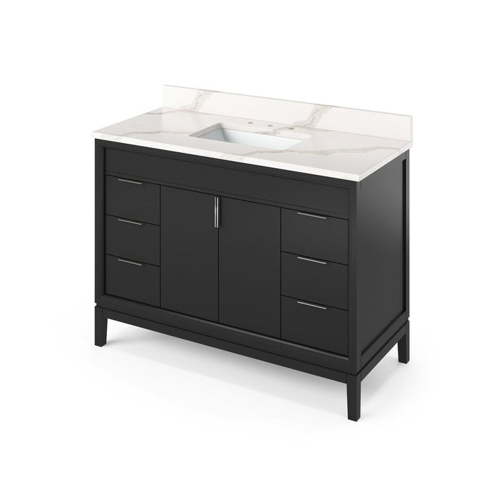 Jeffrey Alexander 48" Black Theodora Vanity, Calacatta Vienna Quartz Vanity Top, undermount rectangle bowl