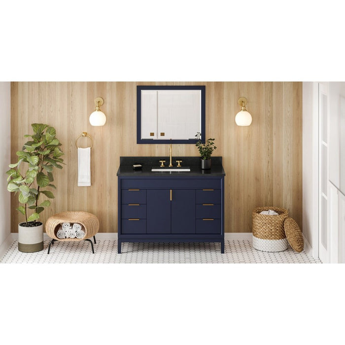 Jeffrey Alexander 48" Hale Blue Theodora Vanity, Black Granite Vanity Top, undermount rectangle bowl