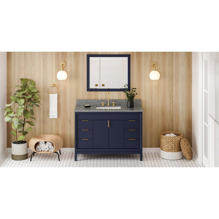 Jeffrey Alexander 48" Hale Blue Theodora Vanity, Boulder Cultured Marble Vanity Top, undermount rectangle bowl