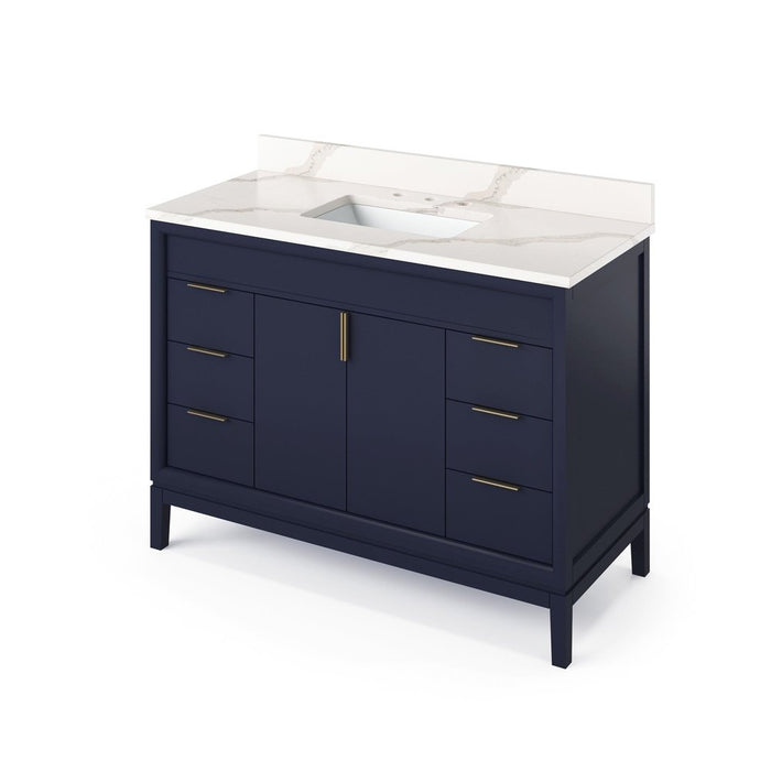 Jeffrey Alexander 48" Hale Blue Theodora Vanity, Calacatta Vienna Quartz Vanity Top, undermount rectangle bowl