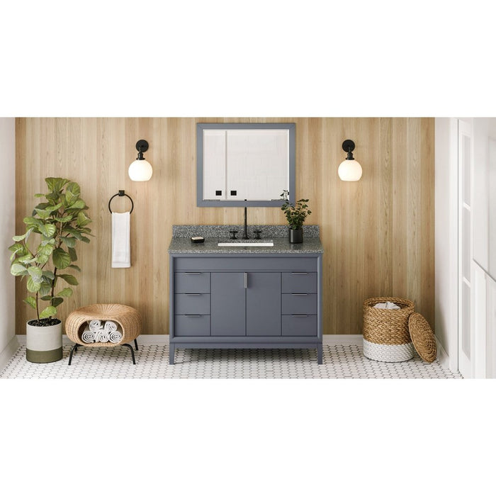 Jeffrey Alexander 48" Blue Steel Theodora Vanity, Boulder Cultured Marble Vanity Top, undermount rectangle bowl