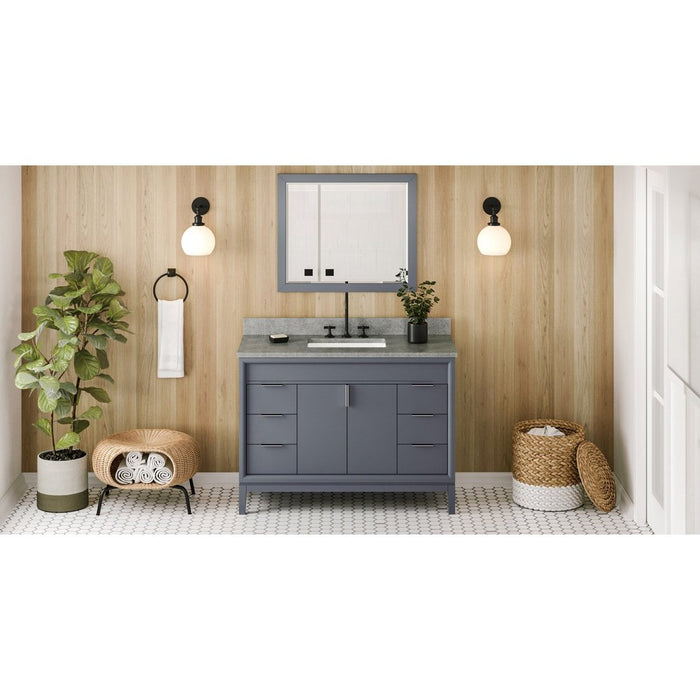 Jeffrey Alexander 48" Blue Steel Theodora Vanity, Steel Grey Cultured Marble Vanity Top, undermount rectangle bowl