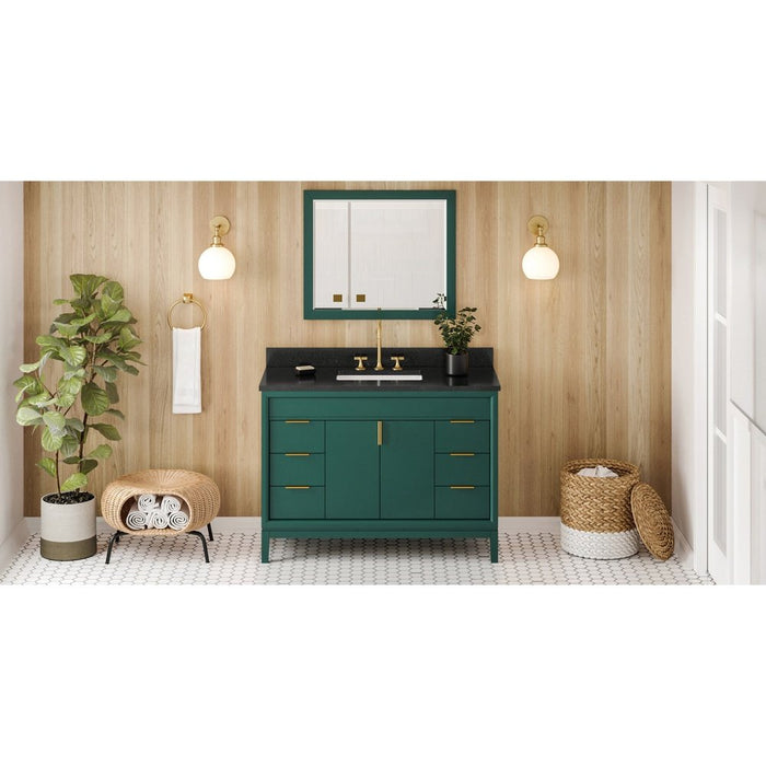 Jeffrey Alexander 48" Forest Green Theodora Vanity, Black Granite Vanity Top, undermount rectangle bowl