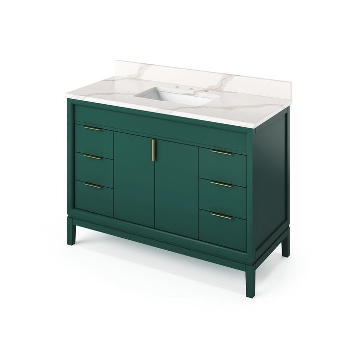 Jeffrey Alexander 48" Forest Green Theodora Vanity, Calacatta Vienna Quartz Vanity Top, undermount rectangle bowl