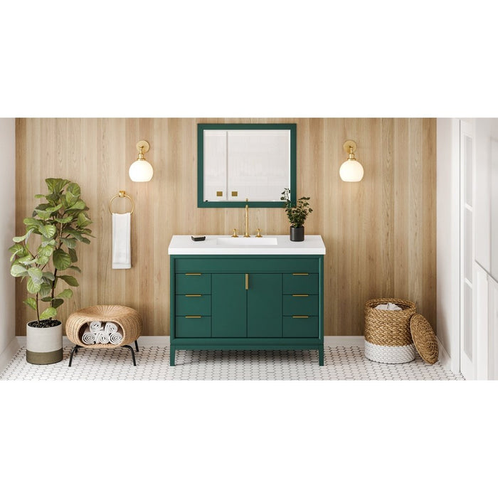 Jeffrey Alexander 48" Forest Green Theodora Vanity, Lavante Cultured Marble Vessel Vanity Top, integrated rectangle bowl