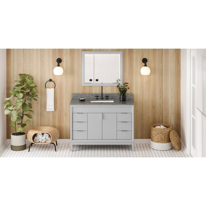 Jeffrey Alexander 48" Grey Theodora Vanity, Boulder Cultured Marble Vanity Top, undermount rectangle bowl