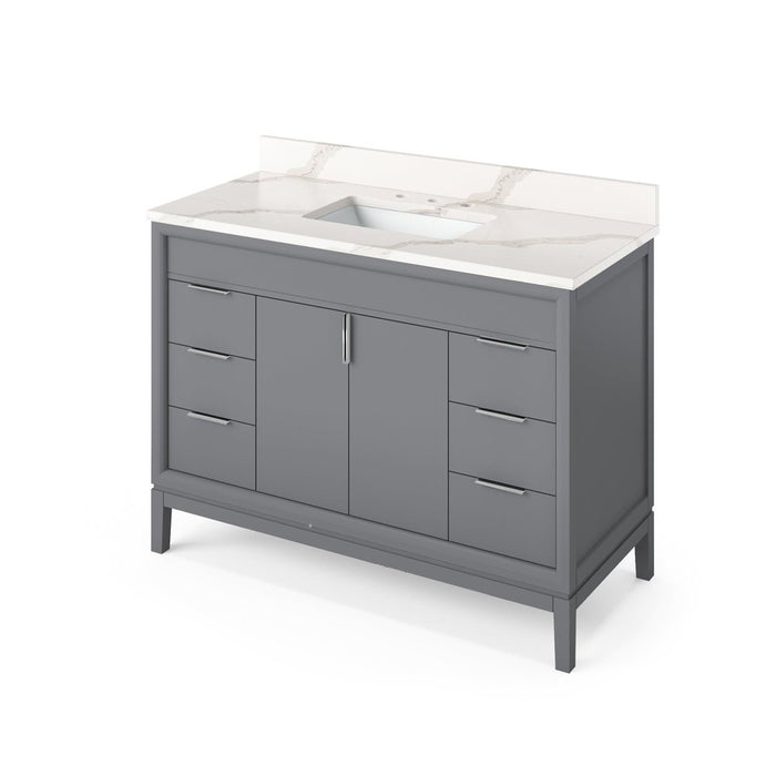 Jeffrey Alexander 48" Grey Theodora Vanity, Calacatta Vienna Quartz Vanity Top, undermount rectangle bowl