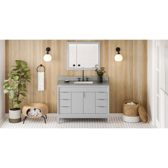 Jeffrey Alexander 48" Grey Theodora Vanity, Steel Grey Cultured Marble Vanity Top, undermount rectangle bowl