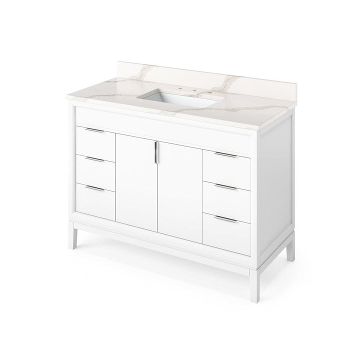 Jeffrey Alexander 48" White Theodora Vanity, Vanity Top, integrated rectangle bowl