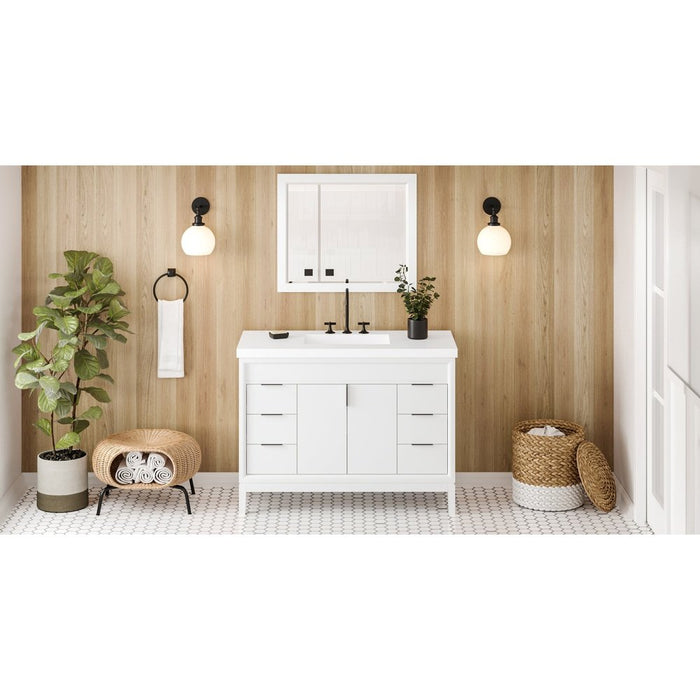 Jeffrey Alexander 48" White Theodora Vanity, Vanity Top, integrated rectangle bowl