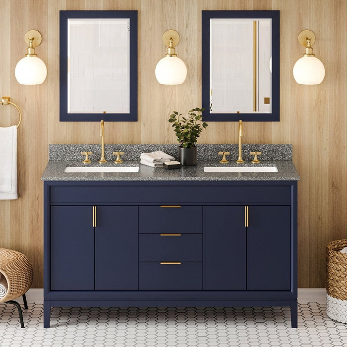 Jeffrey Alexander 60" Hale Blue Theodora Vanity, double bowl, Boulder Cultured Marble Vanity Top, two undermount rectangle bowls