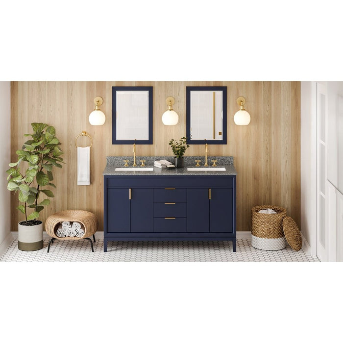 Jeffrey Alexander 60" Hale Blue Theodora Vanity, double bowl, Boulder Cultured Marble Vanity Top, two undermount rectangle bowls