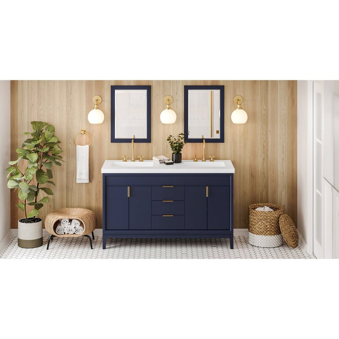 Jeffrey Alexander 60" Hale Blue Theodora Vanity, double bowl, Lavante Cultured Marble Vessel Vanity Top, double integrated rectangle bowls