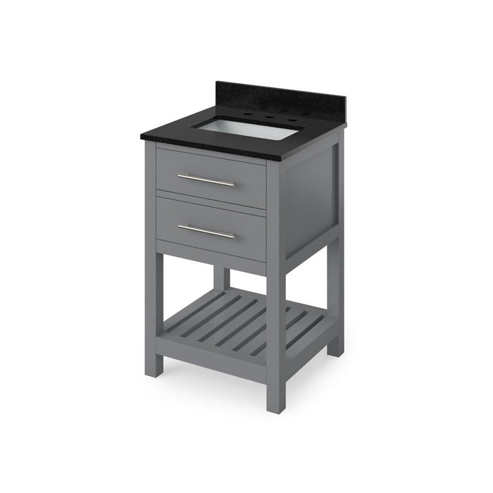 Jeffrey Alexander 24" Grey Wavecrest Vanity, Black Granite Vanity Top, undermount rectangle bowl