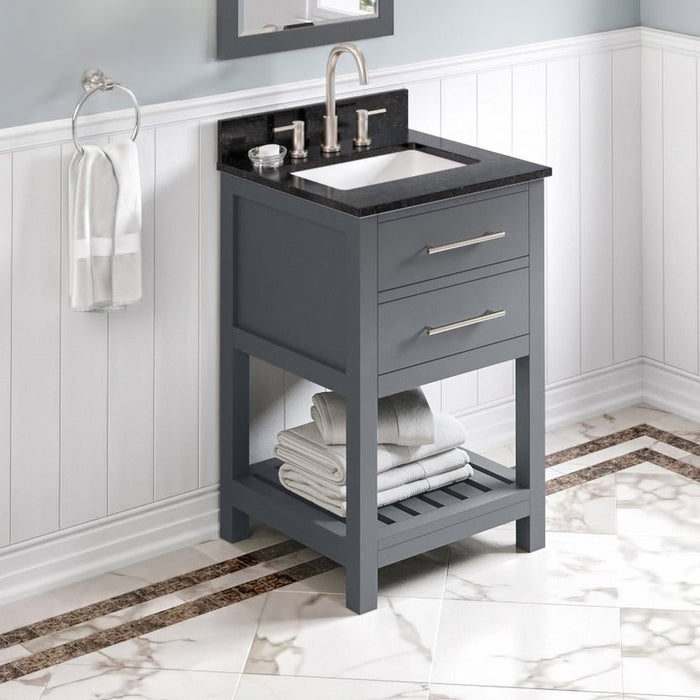 Jeffrey Alexander 24" Grey Wavecrest Vanity, Black Granite Vanity Top, undermount rectangle bowl