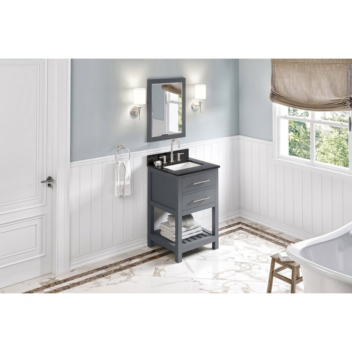 Jeffrey Alexander 24" Grey Wavecrest Vanity, Black Granite Vanity Top, undermount rectangle bowl