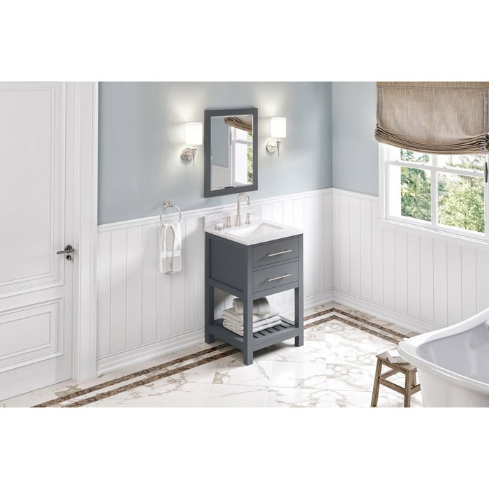 Jeffrey Alexander 24" Grey Wavecrest Vanity, White Carrara Marble Vanity Top, undermount rectangle bowl