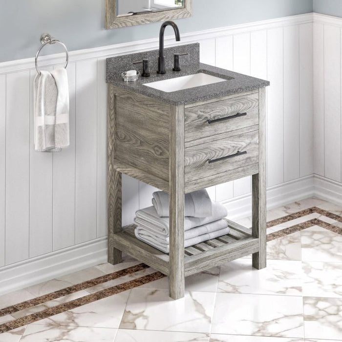 Jeffrey Alexander 24" Weathered Grey Wavecrest Vanity, Boulder Cultured Marble Vanity Top, undermount rectangle bowl