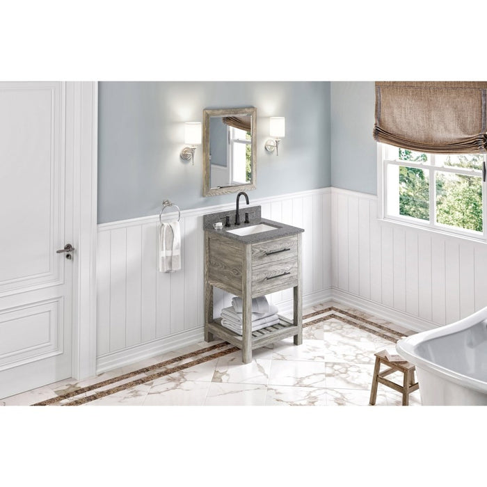 Jeffrey Alexander 24" Weathered Grey Wavecrest Vanity, Boulder Cultured Marble Vanity Top, undermount rectangle bowl