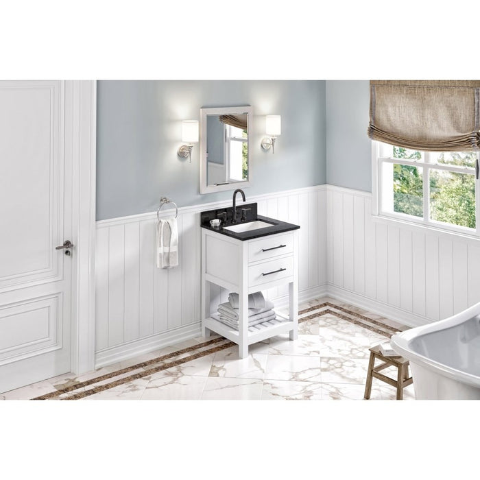 Jeffrey Alexander 24" White Wavecrest Vanity, Black Granite Vanity Top, undermount rectangle bowl