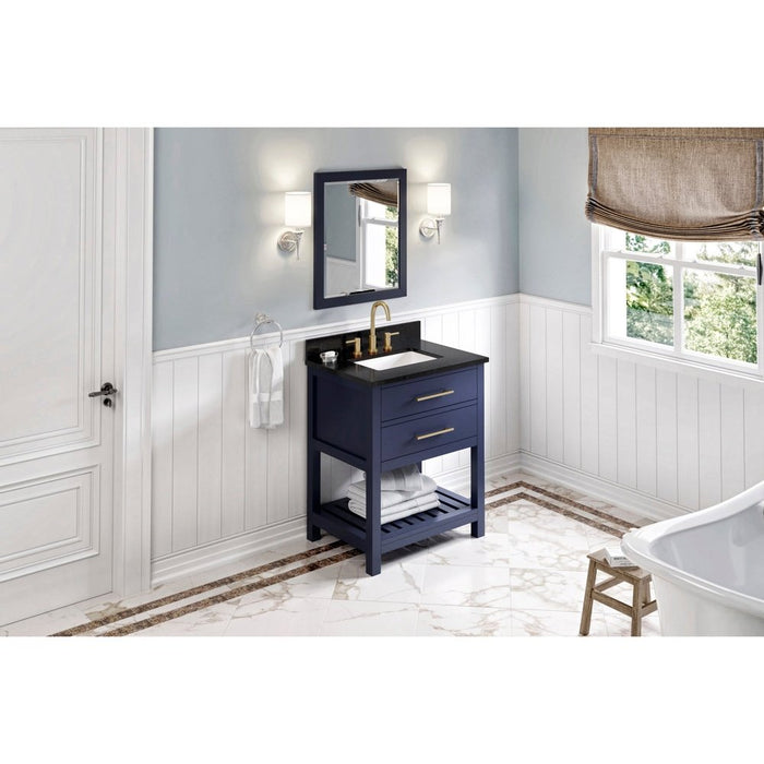 Jeffrey Alexander 30" Hale Blue Wavecrest Vanity, Black Granite Vanity Top, undermount rectangle bowl