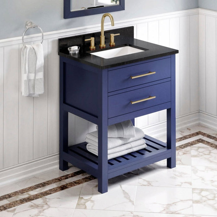 Jeffrey Alexander 30" Hale Blue Wavecrest Vanity, Black Granite Vanity Top, undermount rectangle bowl