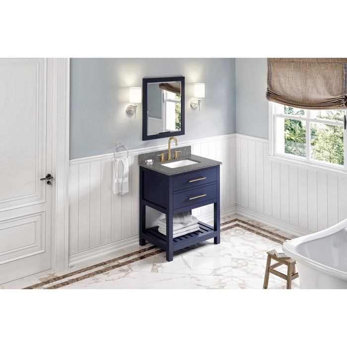 Jeffrey Alexander 30" Hale Blue Wavecrest Vanity, Boulder Cultured Marble Vanity Top, undermount rectangle bowl