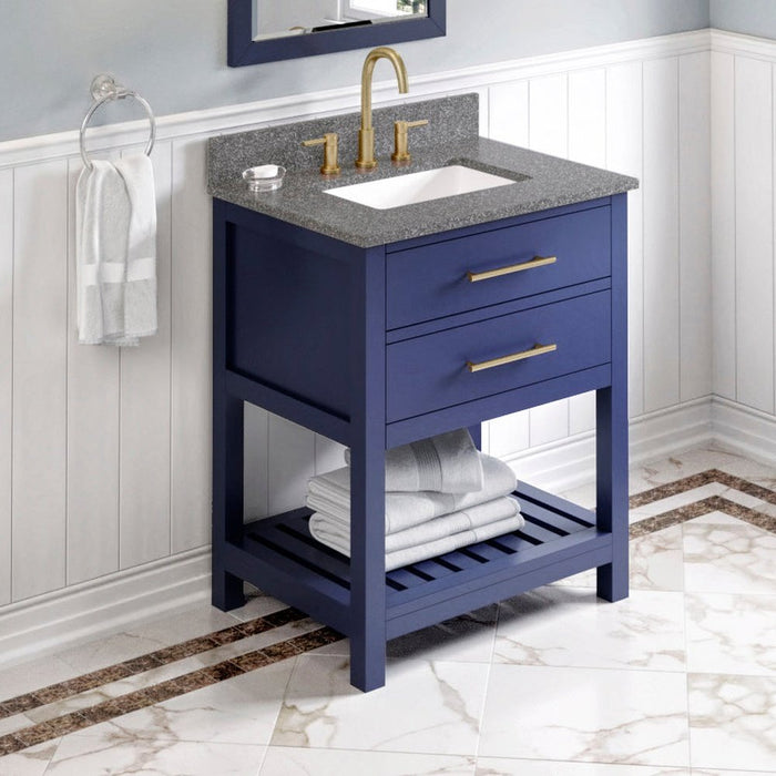 Jeffrey Alexander 30" Hale Blue Wavecrest Vanity, Boulder Cultured Marble Vanity Top, undermount rectangle bowl