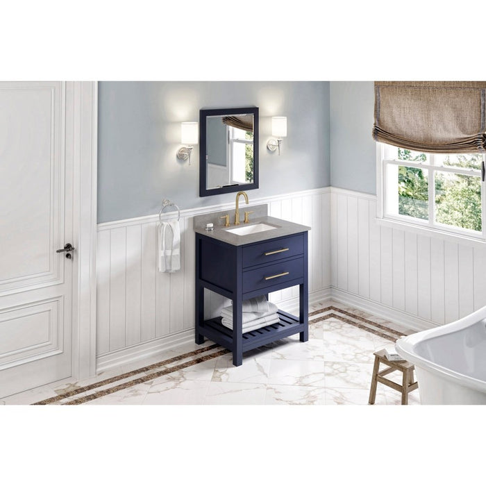 Jeffrey Alexander 30" Hale Blue Wavecrest Vanity, Steel Grey Cultured Marble Vanity Top, undermount rectangle bowl