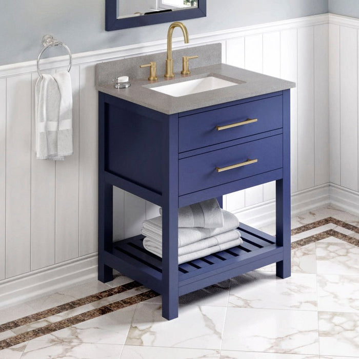 Jeffrey Alexander 30" Hale Blue Wavecrest Vanity, Steel Grey Cultured Marble Vanity Top, undermount rectangle bowl