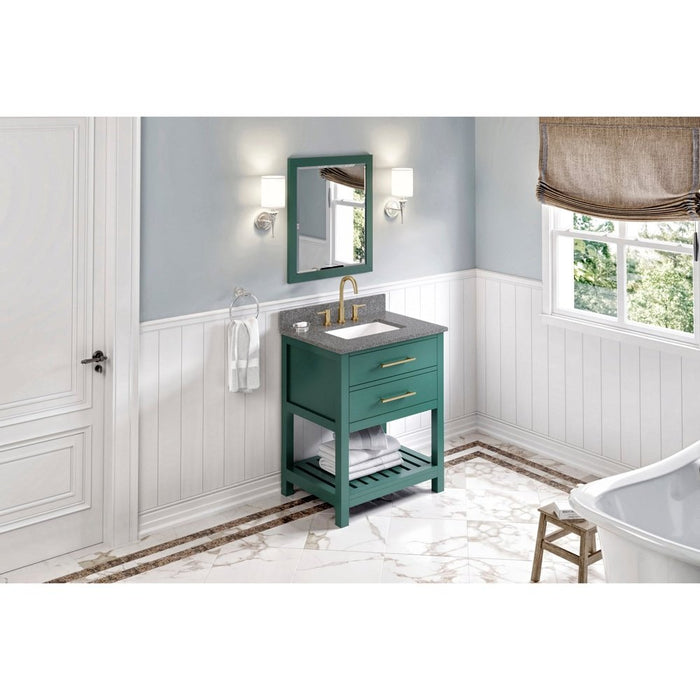 Jeffrey Alexander 30" Forest Green Wavecrest Vanity, Boulder Cultured Marble Vanity Top, undermount rectangle bowl