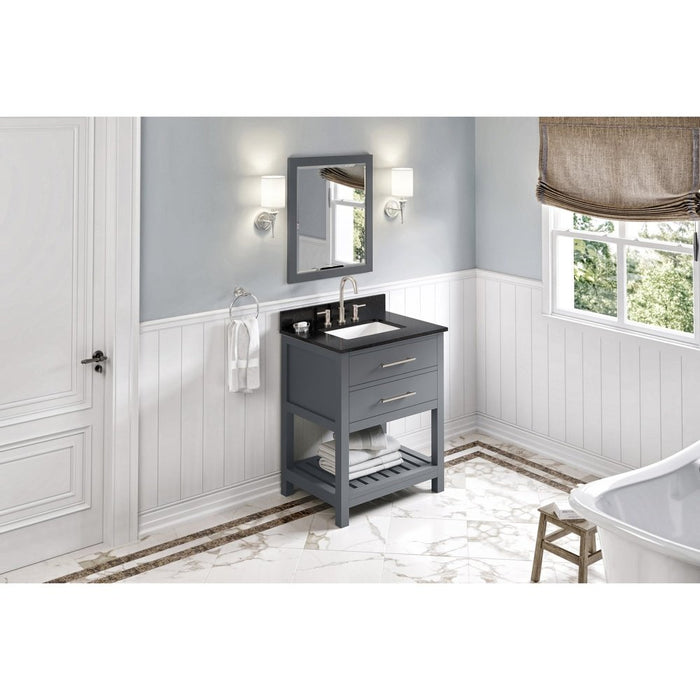 Jeffrey Alexander 30" Grey Wavecrest Vanity, Black Granite Vanity Top, undermount rectangle bowl