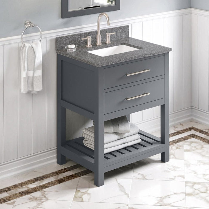 Jeffrey Alexander 30" Grey Wavecrest Vanity, Boulder Cultured Marble Vanity Top, undermount rectangle bowl