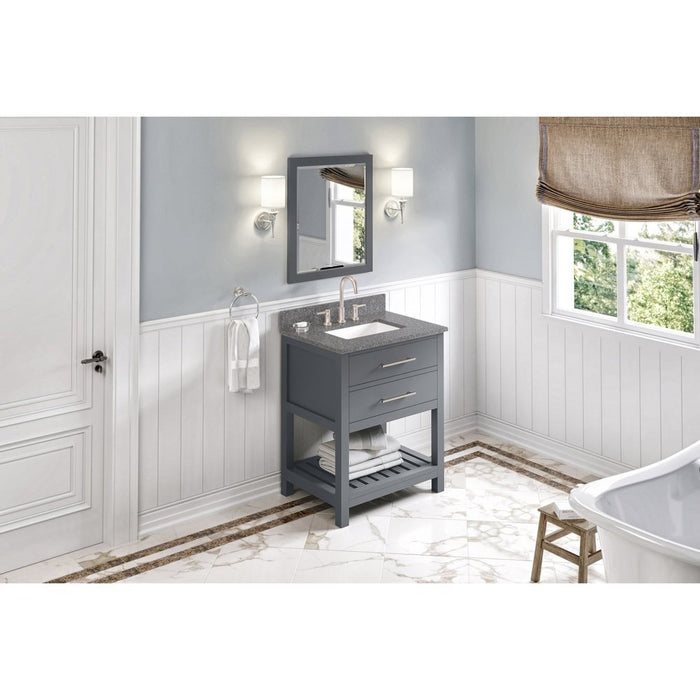 Jeffrey Alexander 30" Grey Wavecrest Vanity, Boulder Cultured Marble Vanity Top, undermount rectangle bowl