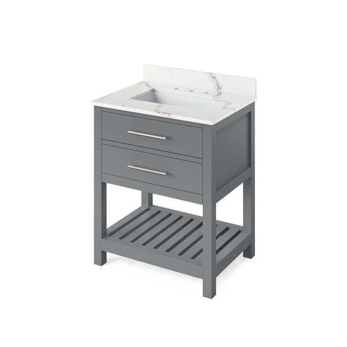 Jeffrey Alexander 30" Hale Blue Chatham Vanity, Calacatta Vienna Quartz Vanity Top, undermount rectangle bowl