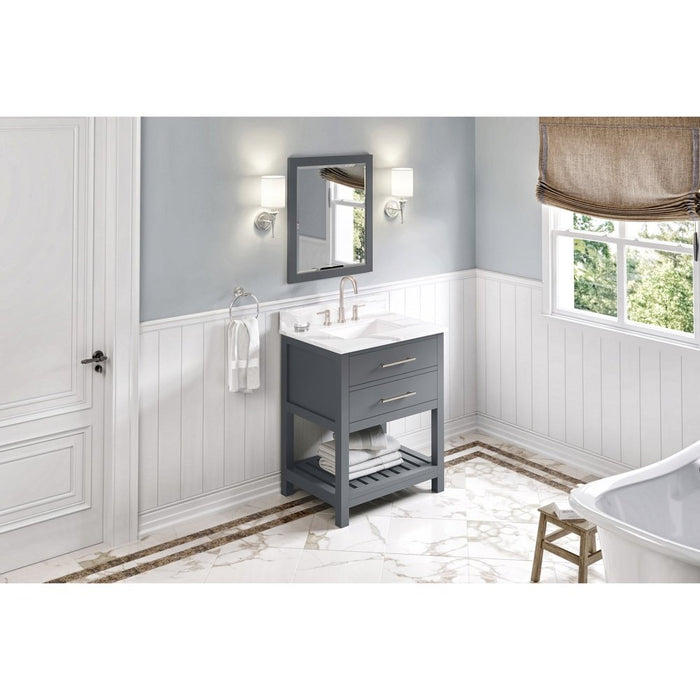 Jeffrey Alexander 30" Grey Wavecrest Vanity, Calacatta Vienna Quartz Vanity Top, undermount rectangle bowl