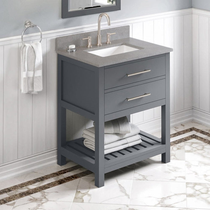 Jeffrey Alexander 30" Grey Wavecrest Vanity, Steel Grey Cultured Marble Vanity Top, undermount rectangle bowl