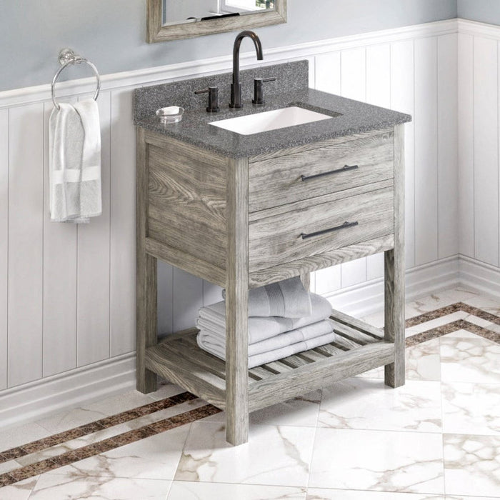 Jeffrey Alexander 30" Weathered Grey Wavecrest Vanity, Boulder Cultured Marble Vanity Top, undermount rectangle bowl