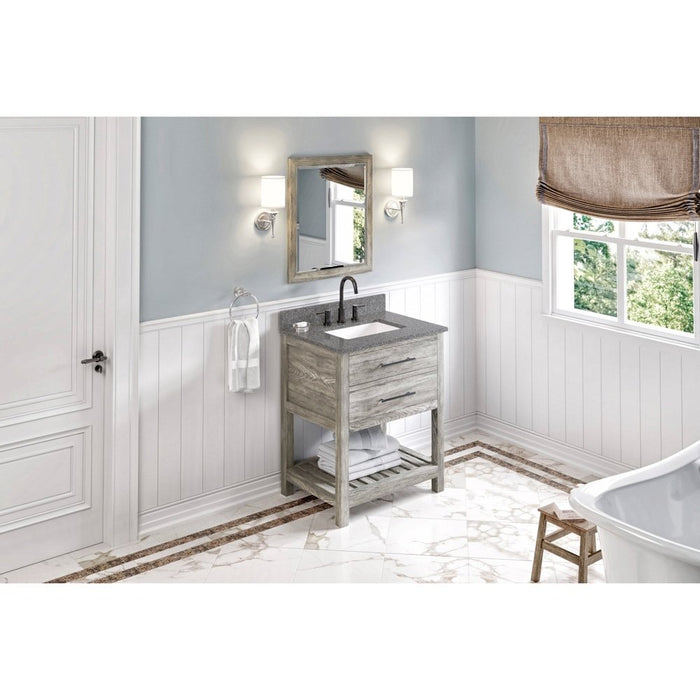 Jeffrey Alexander 30" Weathered Grey Wavecrest Vanity, Boulder Cultured Marble Vanity Top, undermount rectangle bowl