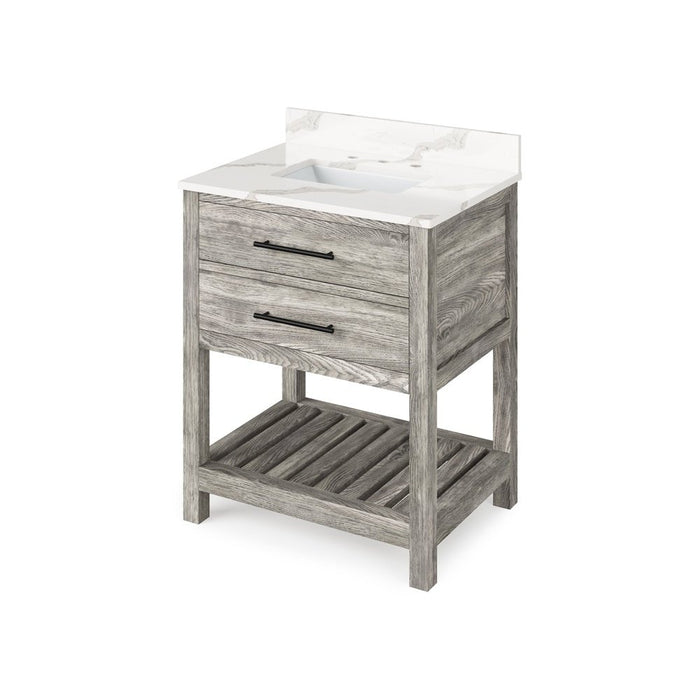 Jeffrey Alexander 30" Weathered Grey Wavecrest Vanity, Calacatta Vienna Quartz Vanity Top, undermount rectangle bowl